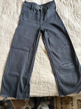 Miou Muse Pants Womens Size Medium Stretch Wide Leg High Rise Raw Hem